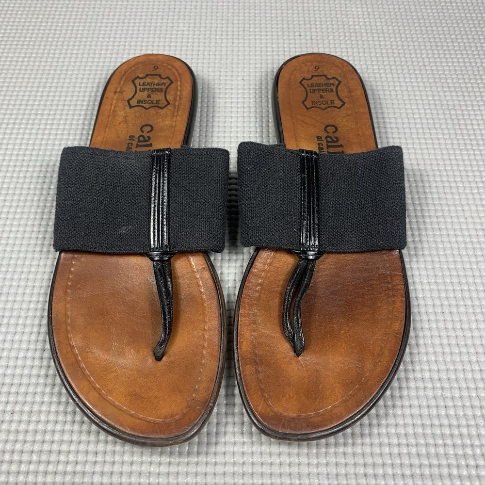 Callisto of California Womens Black Thong Sandals Leather Canvas Size‎ 9
